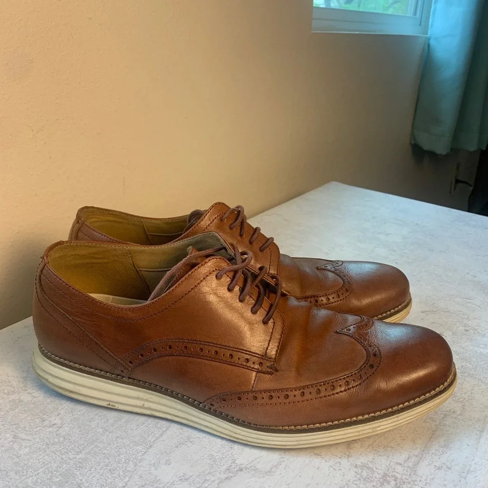Cole Haan Mens 11.5M Brown Leather Wingtip Oxford Grand OS Casual Dress Shoes